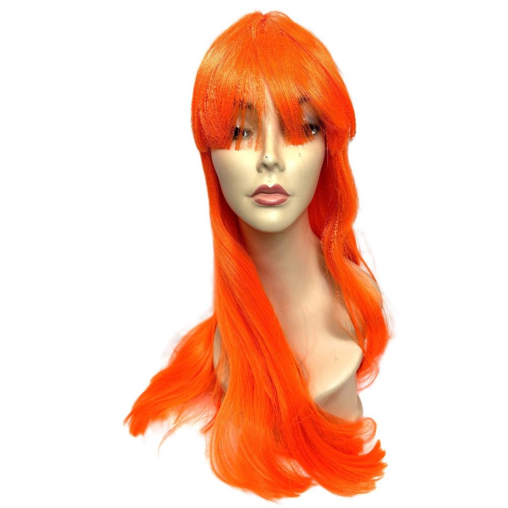 Pony Express 24” Long Orange Straight Wig w/ Bangs  New Old Stock Y2K